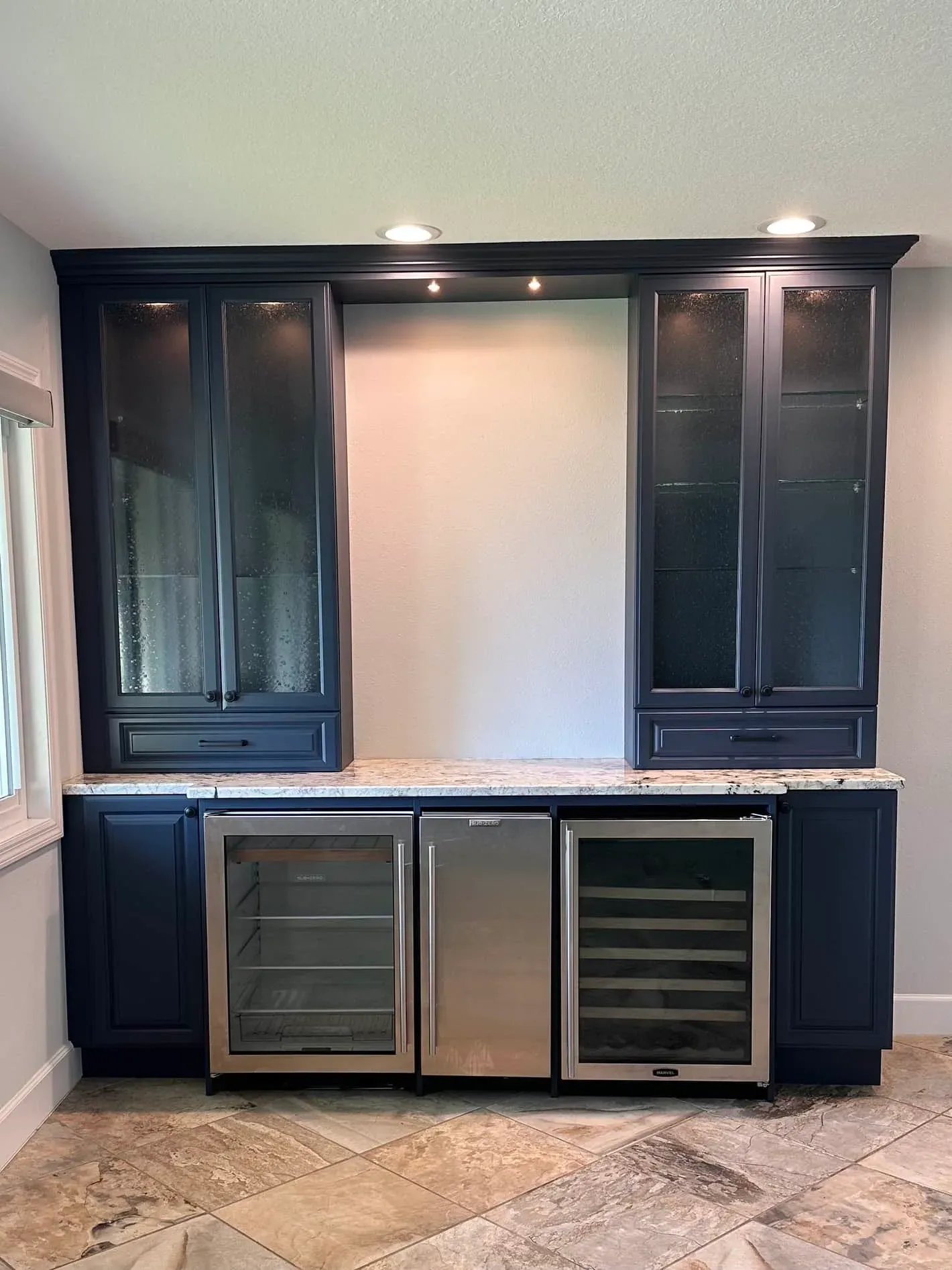 Butler's pantry refinished with deep coastal blue enamel