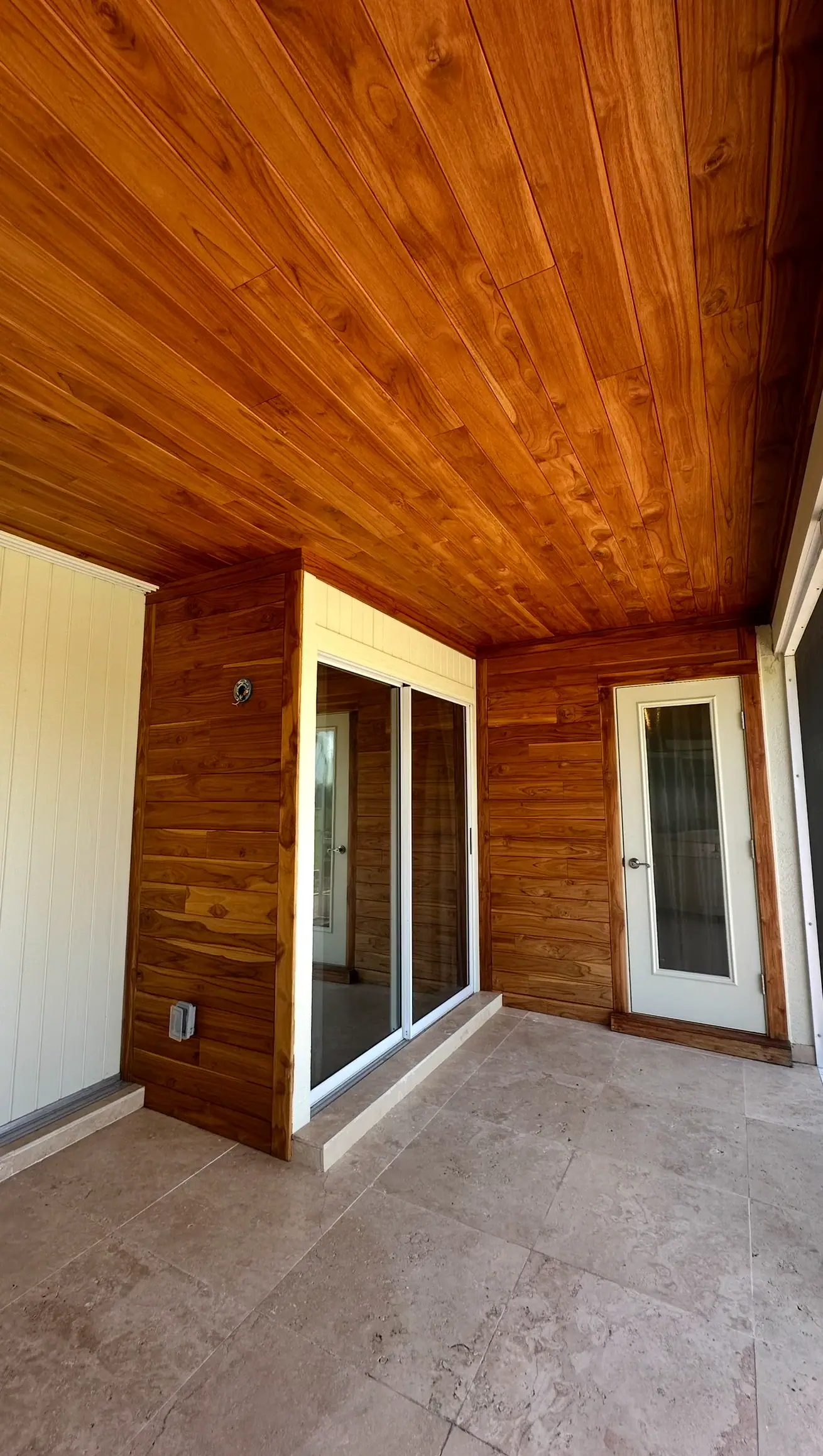 Teak wood ceiling refinished by Sarasota exterior painters