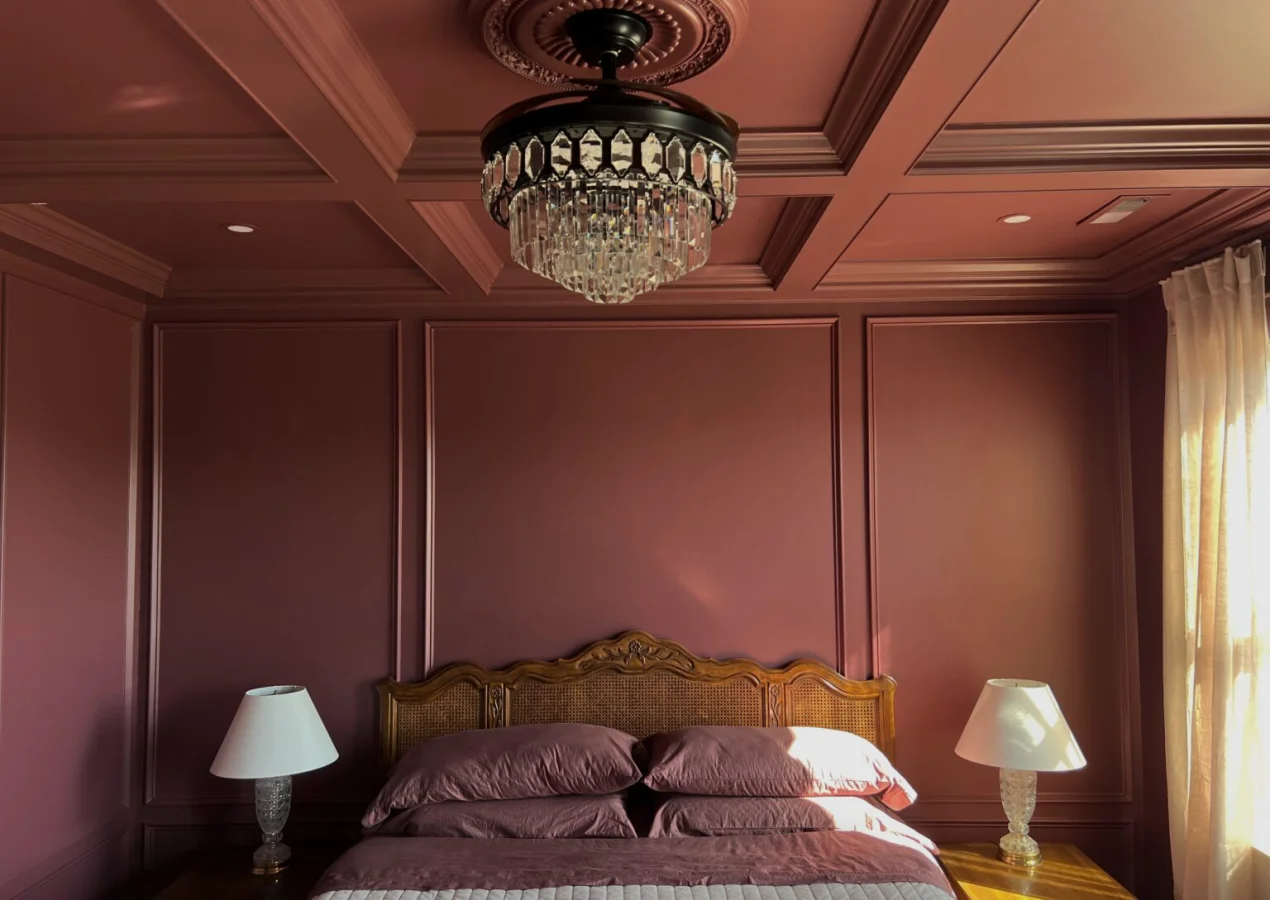 Dramatic color drenched interior with matching walls and trim