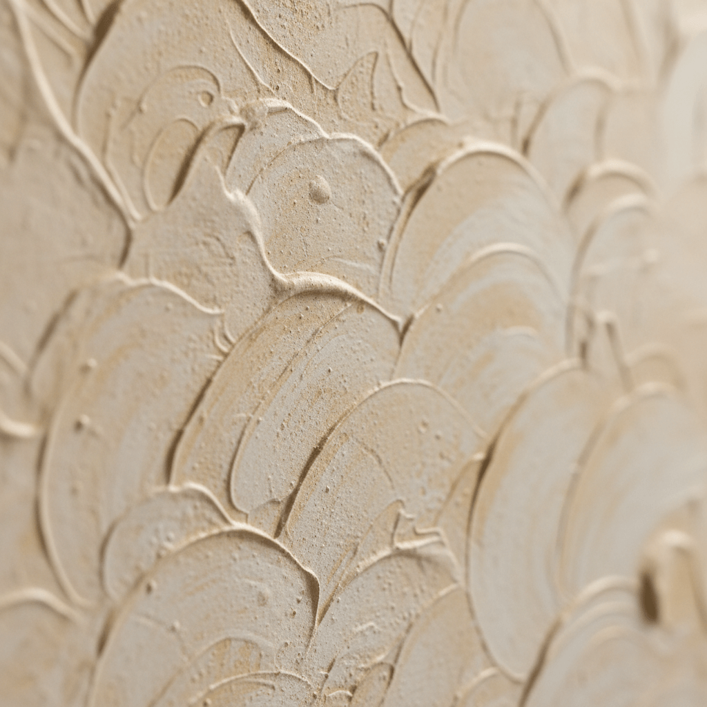 Close-up texture of limewash paint showing soft cloudy variation and matte chalky finish