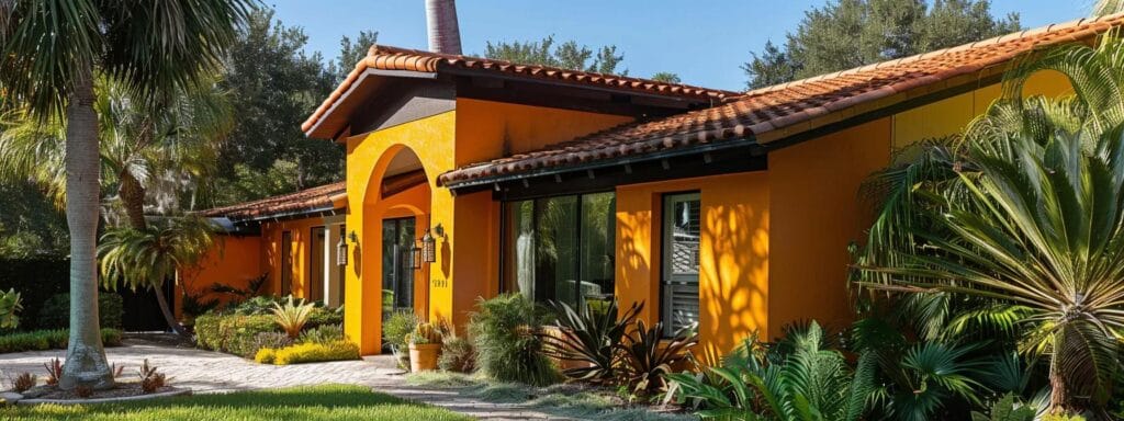 a sunlit sarasota home showcases freshly painted, vibrant exteriors in trending colors for 2025, highlighting professional painting services that enhance curb appeal and protect the structure.